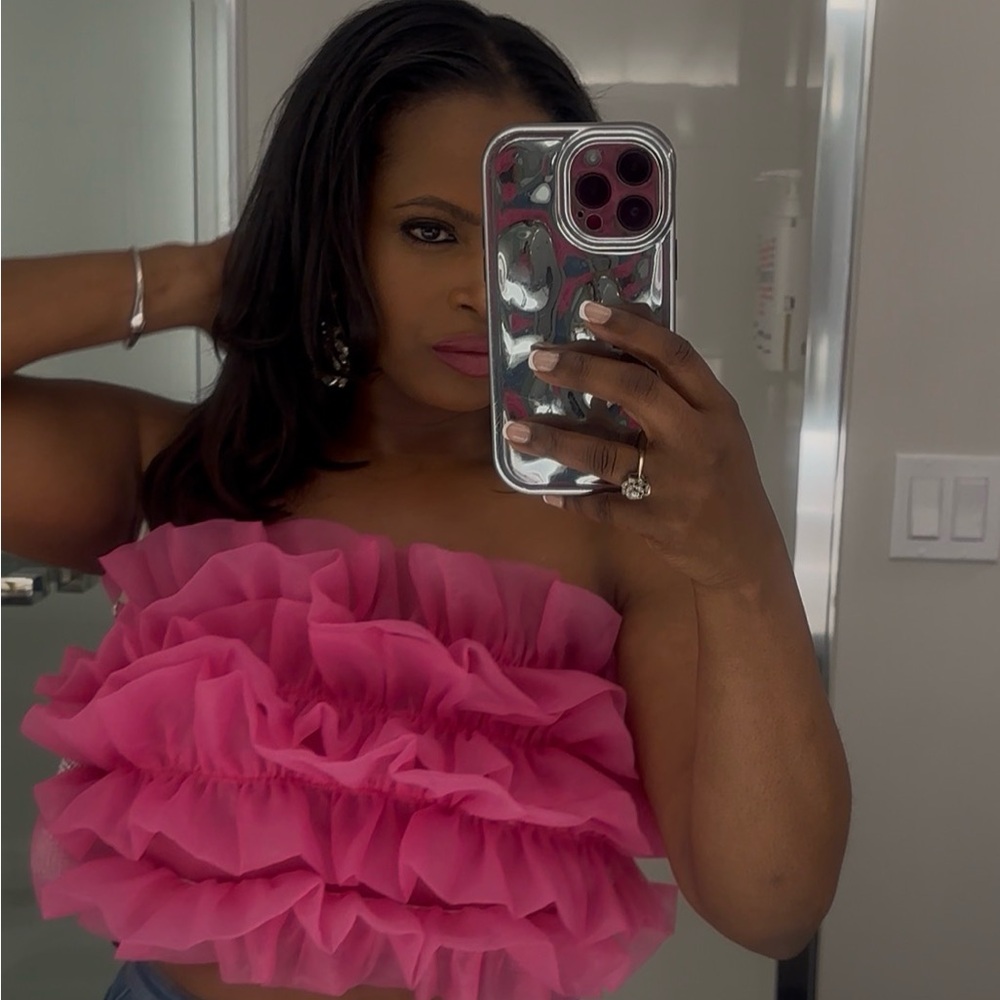 Pink Ruffled Strapless Top - Picture 2 of 6